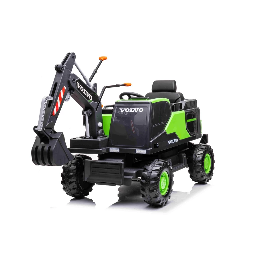 12 voltos elektromos gyermek traktor és kotrógép markoló lapáttal zöld színben