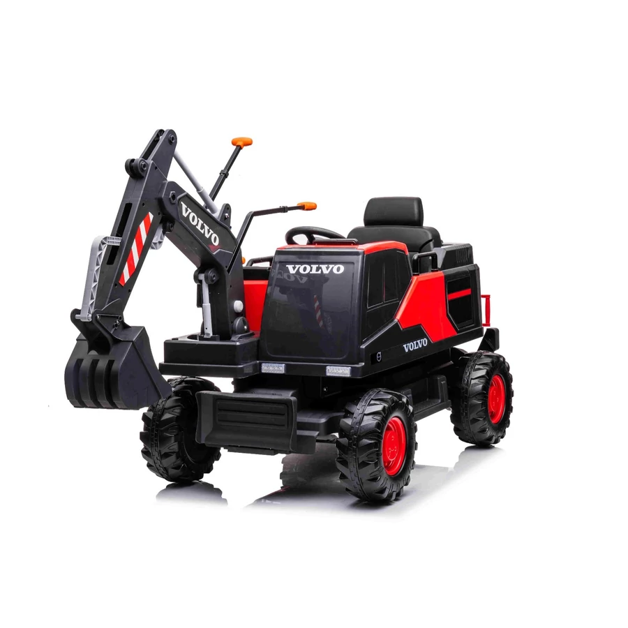 12 voltos elektromos gyermek traktor és kotrógép markoló lapáttal piros színben