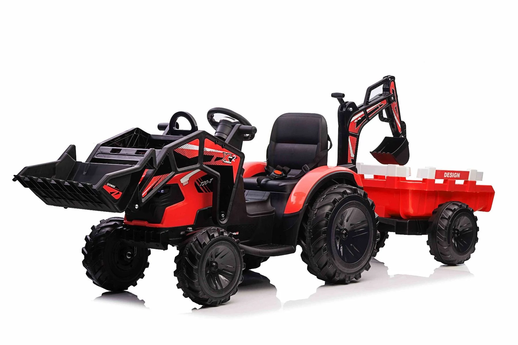 TOP-WORKER elektromos traktor 2 markoló lapáttal és utánfutóval Li akkuval